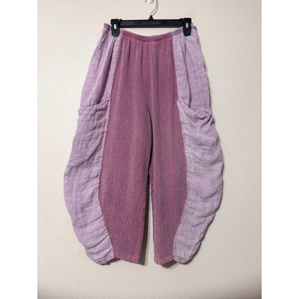 Meo Meli Pink Cotton Linen Balloon Barrel Cropped Pants Made in Italy Lagenlook